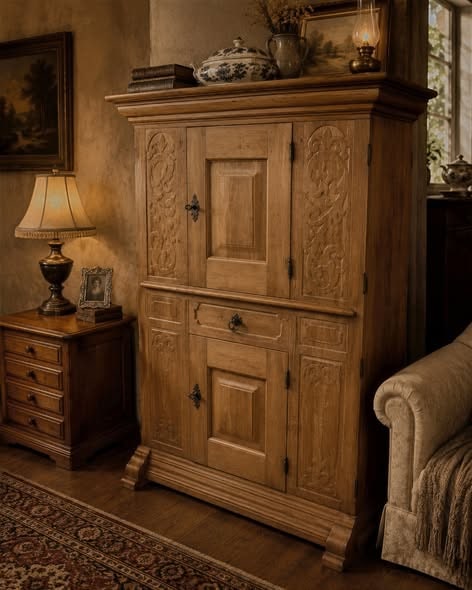 Wooden display cabinet with glass doors
